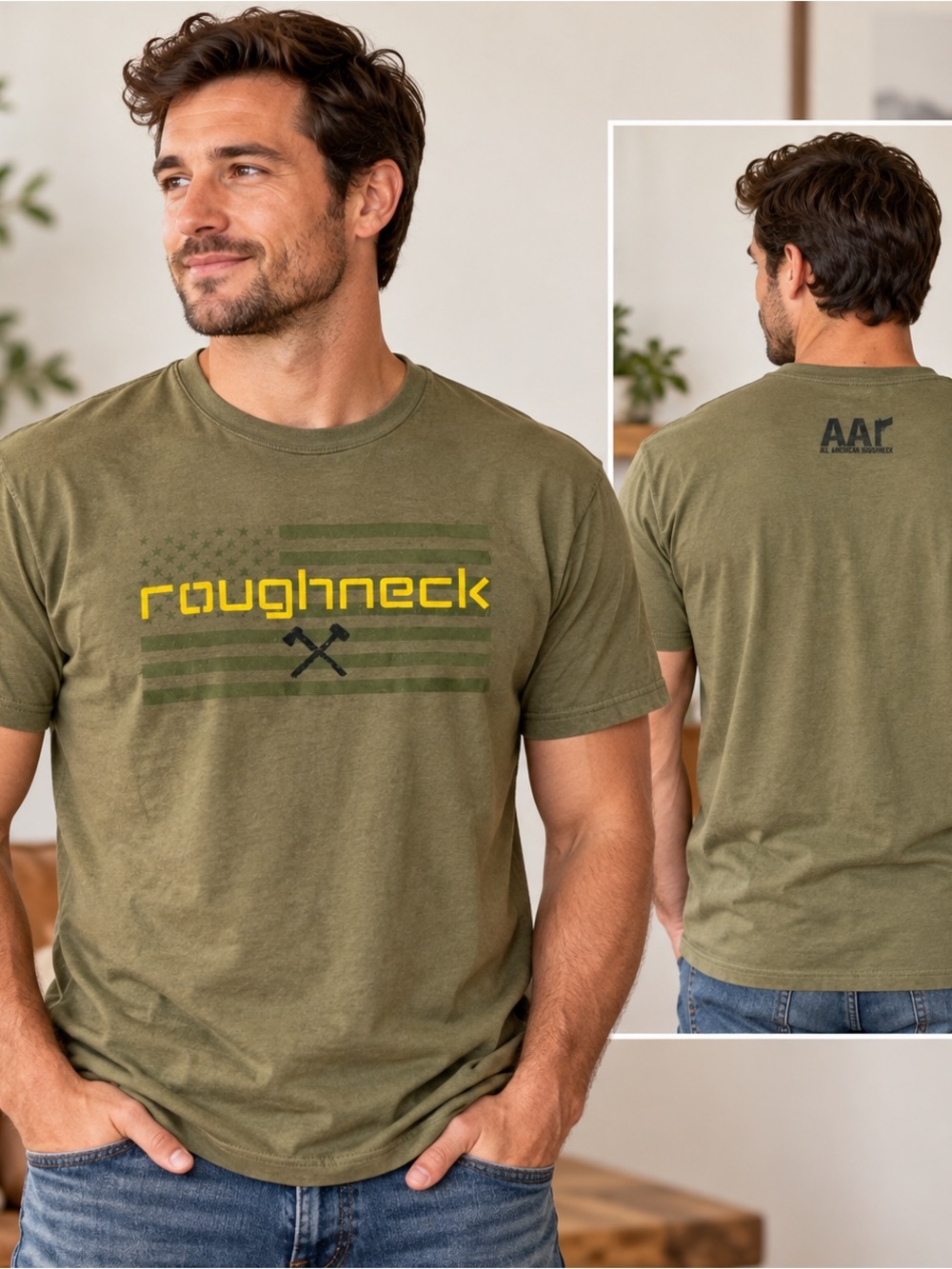 All American Roughneck Men’s Graphic T-Shirt Size Small Olive Green